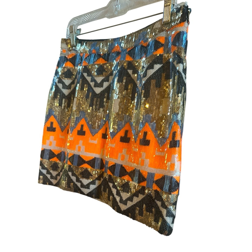 Sequin Aztec Mini Skirt in Gold and Orange - Picture 2 of 9